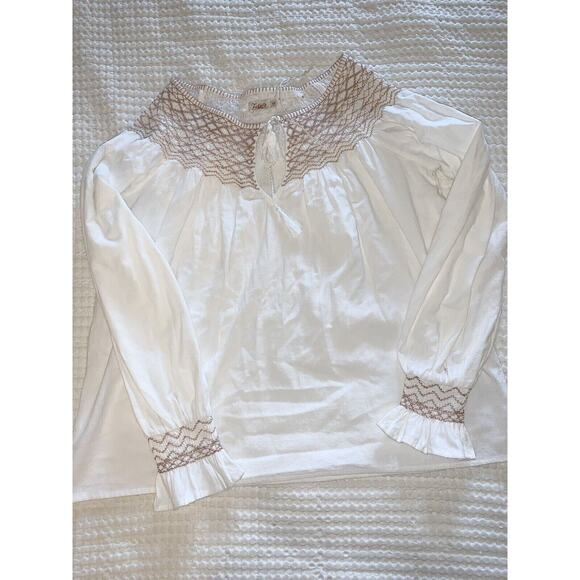 Faherty Laura Embroidered Boho Peasant Cotton Blouse Top M NWOT - Picture 3 of 4